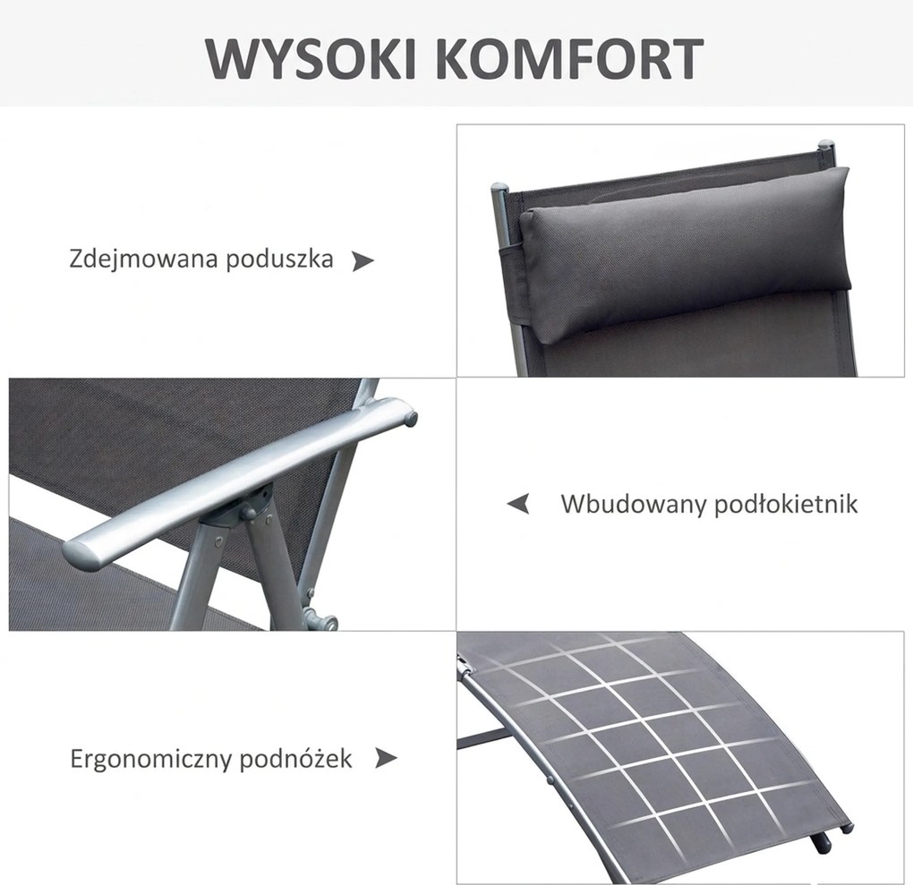 Outsunny Leżak, leżak ogrodowy, składany, regulowany, leżak, meble ogrodowe