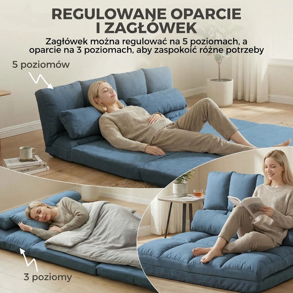 HOMCOM Wygodna Sofa Podłogowa Składana - Regulowane Oparcie, Niebieska, 102x73x60cm - Relaks w Salonie