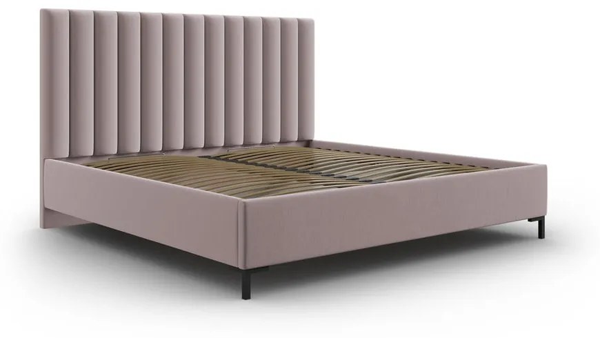 Jasnoróżowe tapicerowane łóżko dwuosobowe ze schowkiem i stelażem 160x200 cm Casey – Mazzini Beds