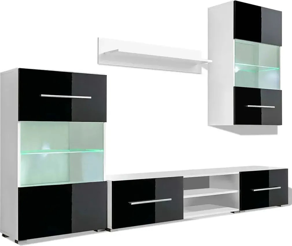 Nowoczesny zestaw mebli do salonu z podświetleniem led czarny połysk F8-S82