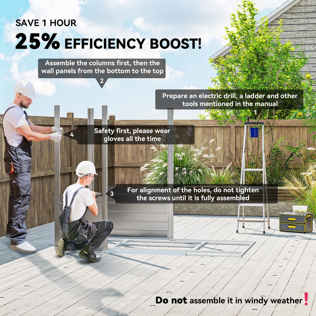 Outsunny 2,1 x 1,3 m Szopa Ogrodowa, Schowek na Narzędzia ze Stali, Zamykane Drzwi, 4 Otwory Wentylacyjne, Szary