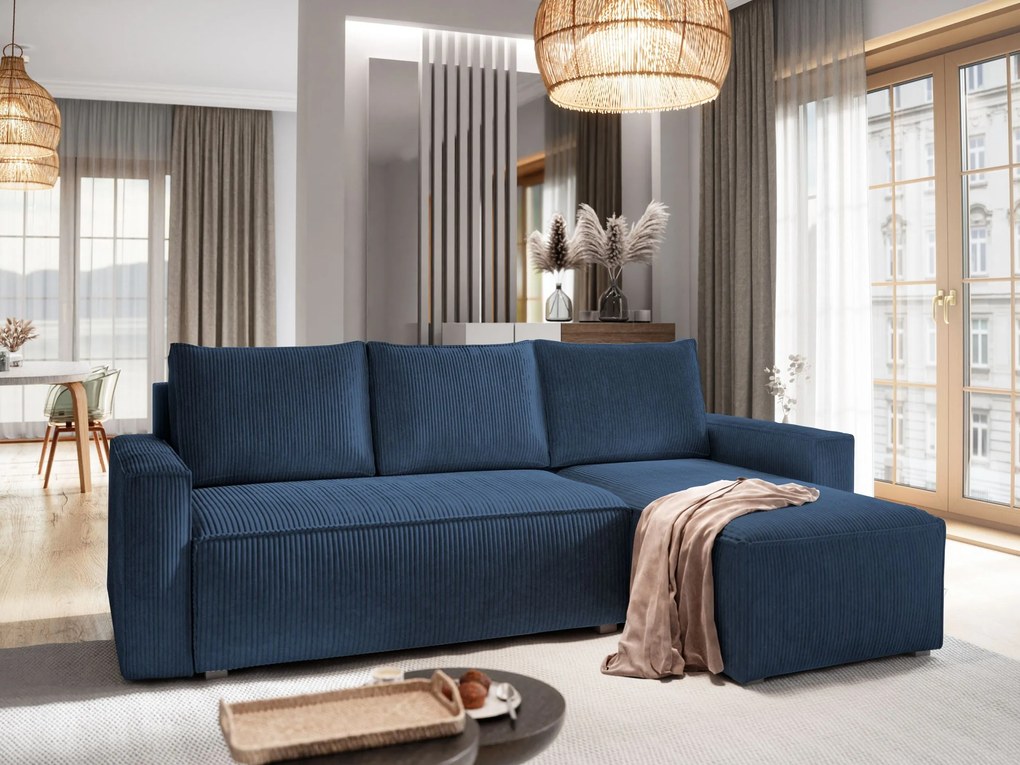 Masseno Narożnik POTARO z funkcją spania i pojemnikiem na pościel - Niebieski - POSO 05