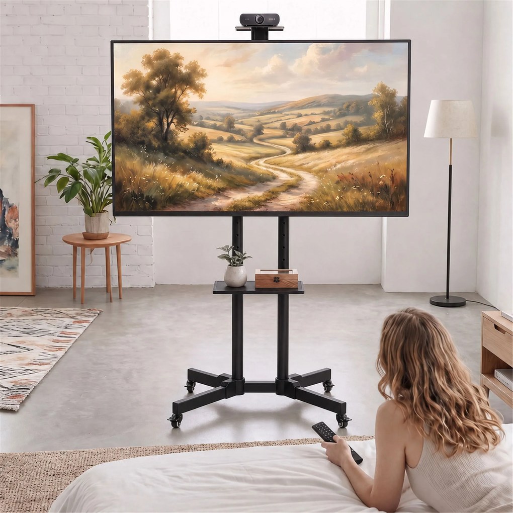 HOMCOM Mobilny stojak na TV na kółkach do 81,3-190,5 cm, wózek TV z pochyleniem, regulacja wysokości, kółka z hamulcem, czarny | Aosom PL