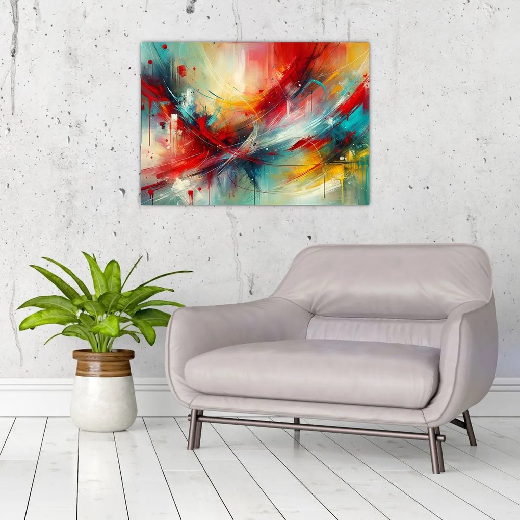 Obraz na szkle – Abstrakcja z czerwienią (70x50 cm)