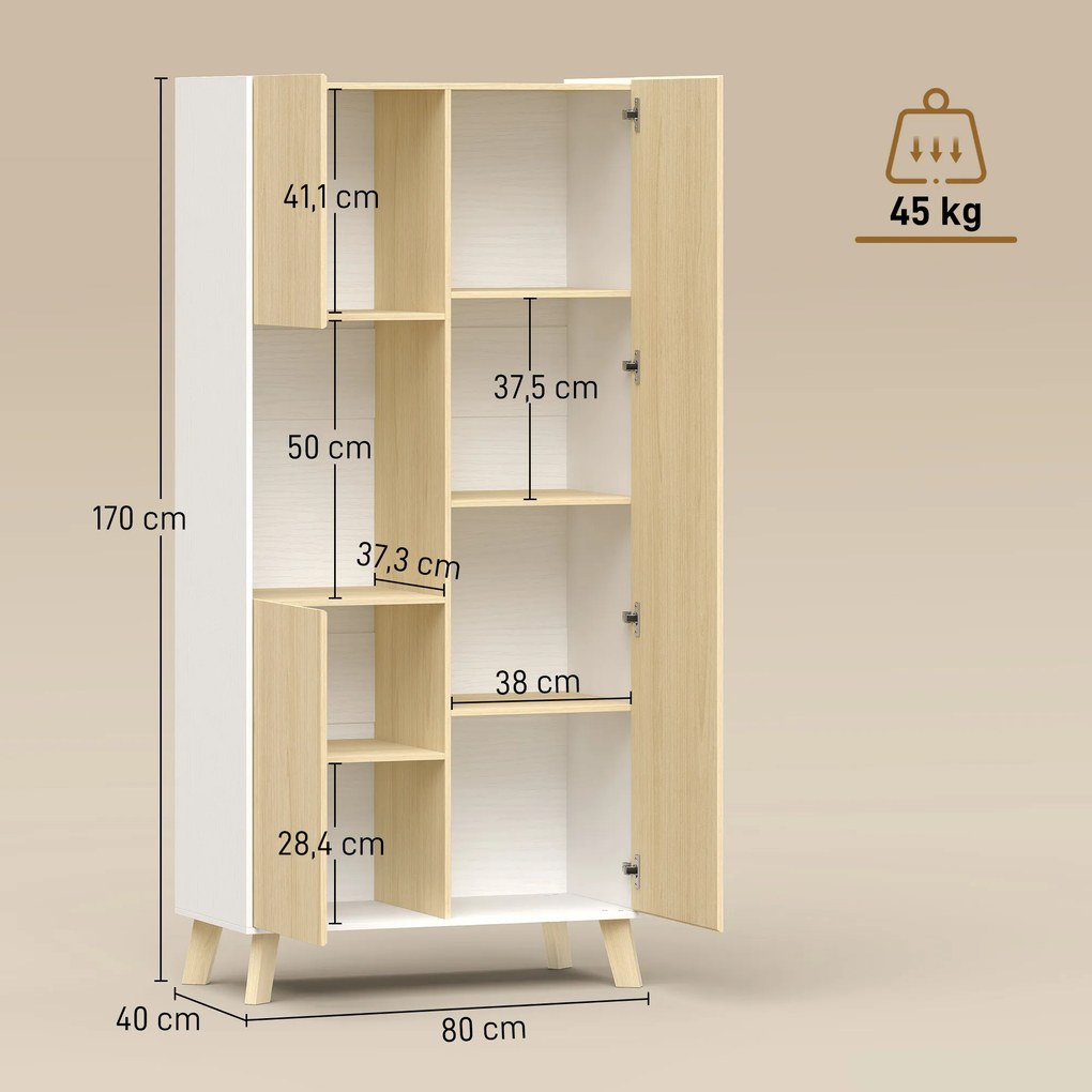 HOMCOM Szafka kuchenna 170 cm, nowoczesna szafa z otwartą półką, regulowane półki, wygląd drewna naturalnego | Aosom PL