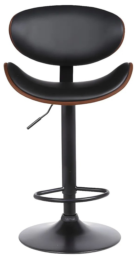 Zestaw 2 stołków barowych MONTENEGRO – regulacja wysokości – skóra syntetyczna – kolor orzechowy i czarny – podstawa w kolorze czarnym