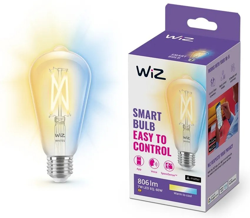 Inteligentna żarówka filamentowa z gwintem E27, 7 W – WiZ