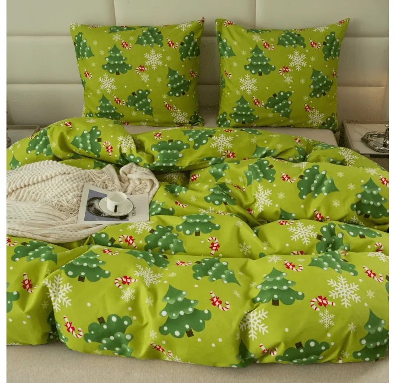 PrzytulneMieszkanie.pl PrzytulneMieszkanie.pl Flanelowa pościel z mikrofibry CHRISTMAS TREE zielona Rozmiar pościeli: 70 x 90 cm | 140 x 200 cm