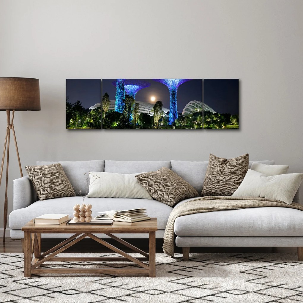 Obraz przedstawiający pełnię księżyca w ogrodach Singapuru (170x50 cm)