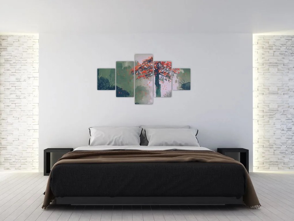 Obraz samotnego czerwonego drzewa (125x70 cm)