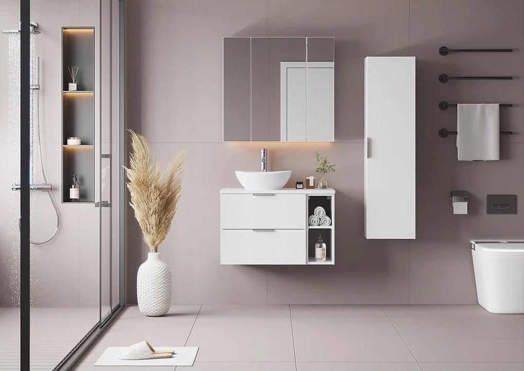 Biały Zestaw do Łazienki 80cm Szafka Regał Blat Pile