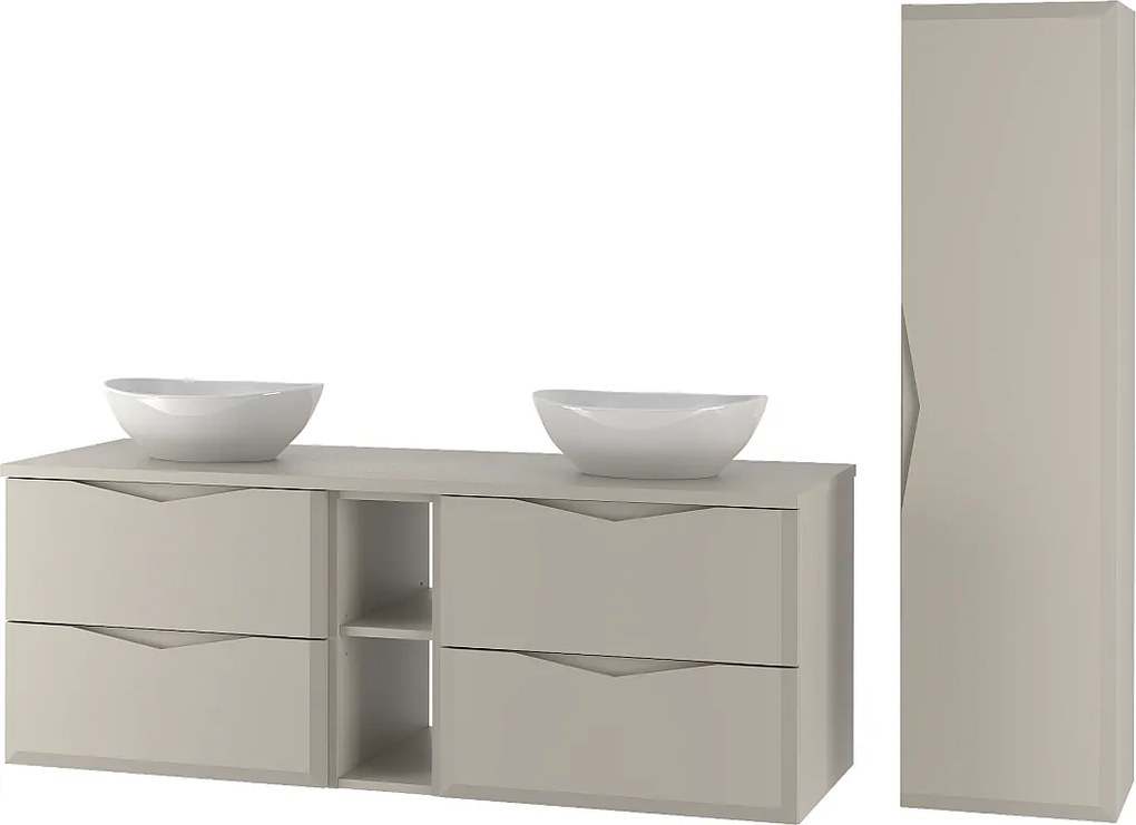 Kaszmirowy Zestaw Łazienkowy 140cm Szafka z Blatem Regał Umywalka Słupek Delica