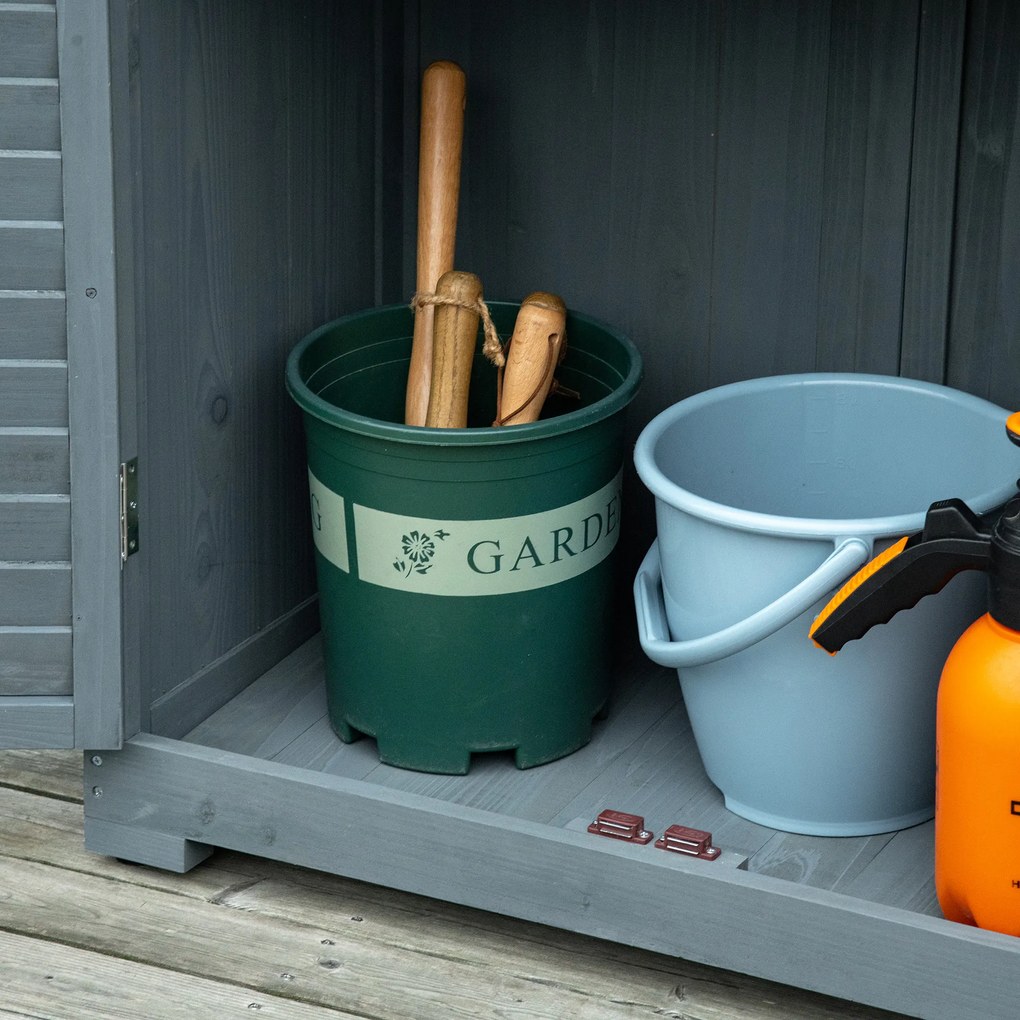 Outsunny Drewniana Szafa Ogrodowa z Dachem Skośnym i Drzwiami Filcowymi Szara 87x465x160cm | Aosom PL