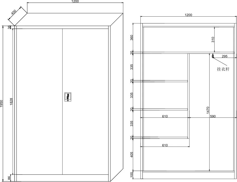 Uniwersalna szafka metalowa, 4 półki, 1950 x 1200 x 400 mm, niebieskie drzwi
