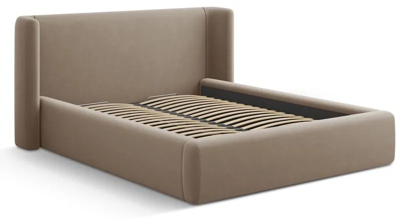Jasnobrązowe tapicerowane łóżko dwuosobowe ze schowkiem ze stelażem 200x200 cm Jason – Windsor &amp; Co Sofas
