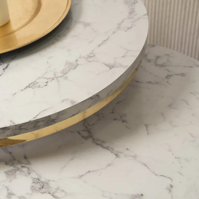Zestaw Stolików Kawowych OLIS 43 cm/53 cm Biały Marmur Złoty do Salonu Glamour