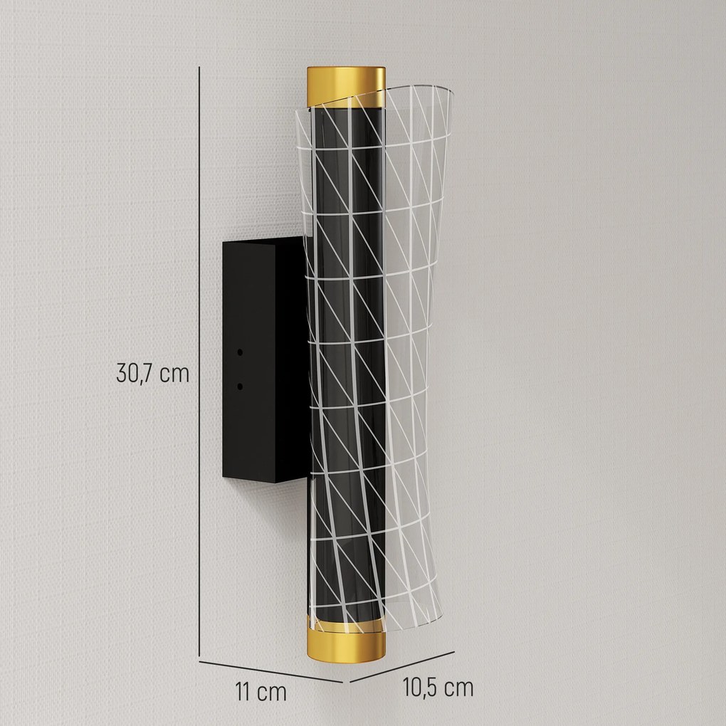 HOMCOM Lampa ścienna LED do wnętrz z geometrycznym wzorem siatki, regulowana, czarna