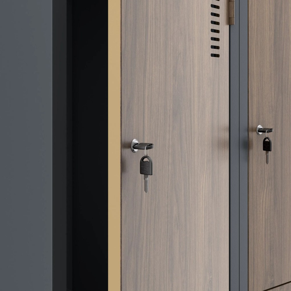 Szafa socjalna ubraniowa typu l, czterokomorowa, antracytowa/orzech, 800x1850x450 mm: JULIA Eco Design