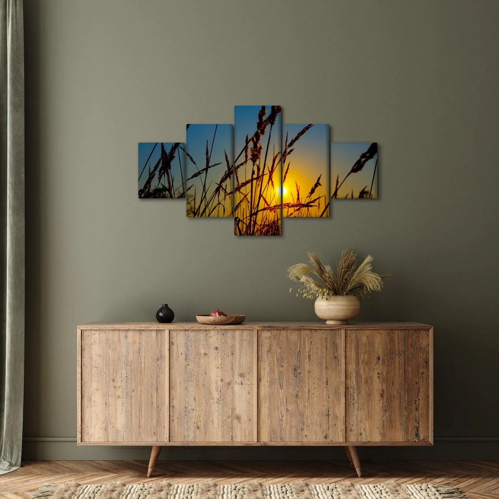 Obraz - Zachód słońca na łące (125x70 cm)
