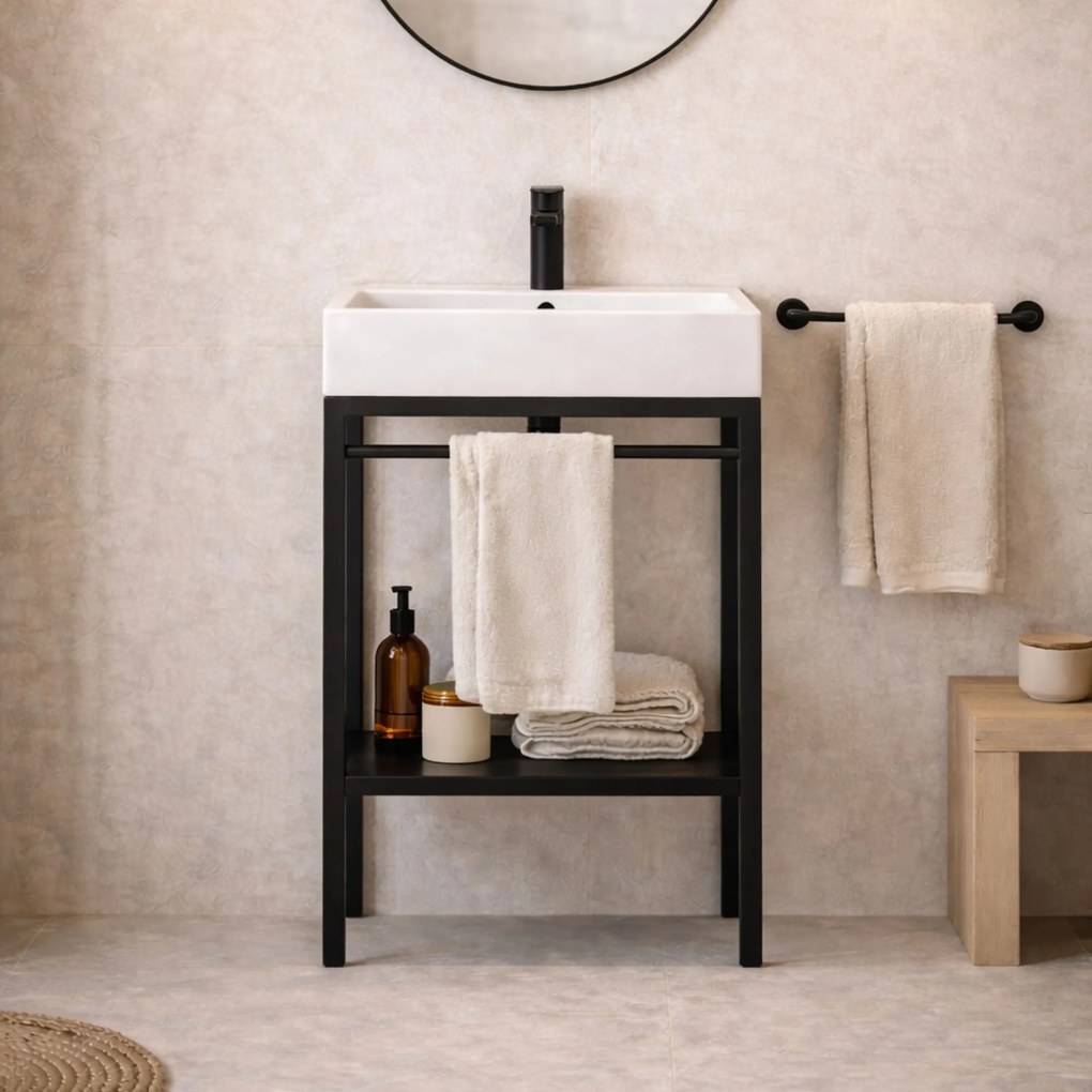 Zestaw umywalka z konglomeratu NAVI 100 x 45 cm + stojąca konsola NAVI Step | Różne kolory | Różne rozmiary : Kolor - Czarny, Otwory na baterię - Bez otworów, Rozmiar - 50 x 45 cm