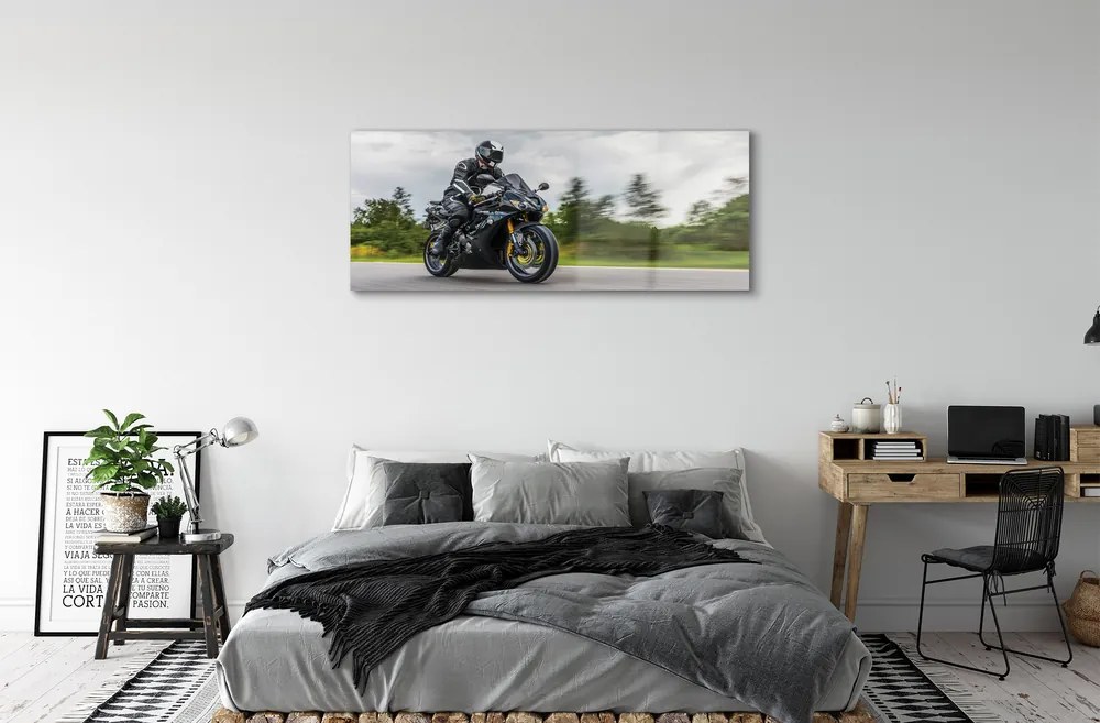 Obraz na szkle Motocykl niebo chmury droga