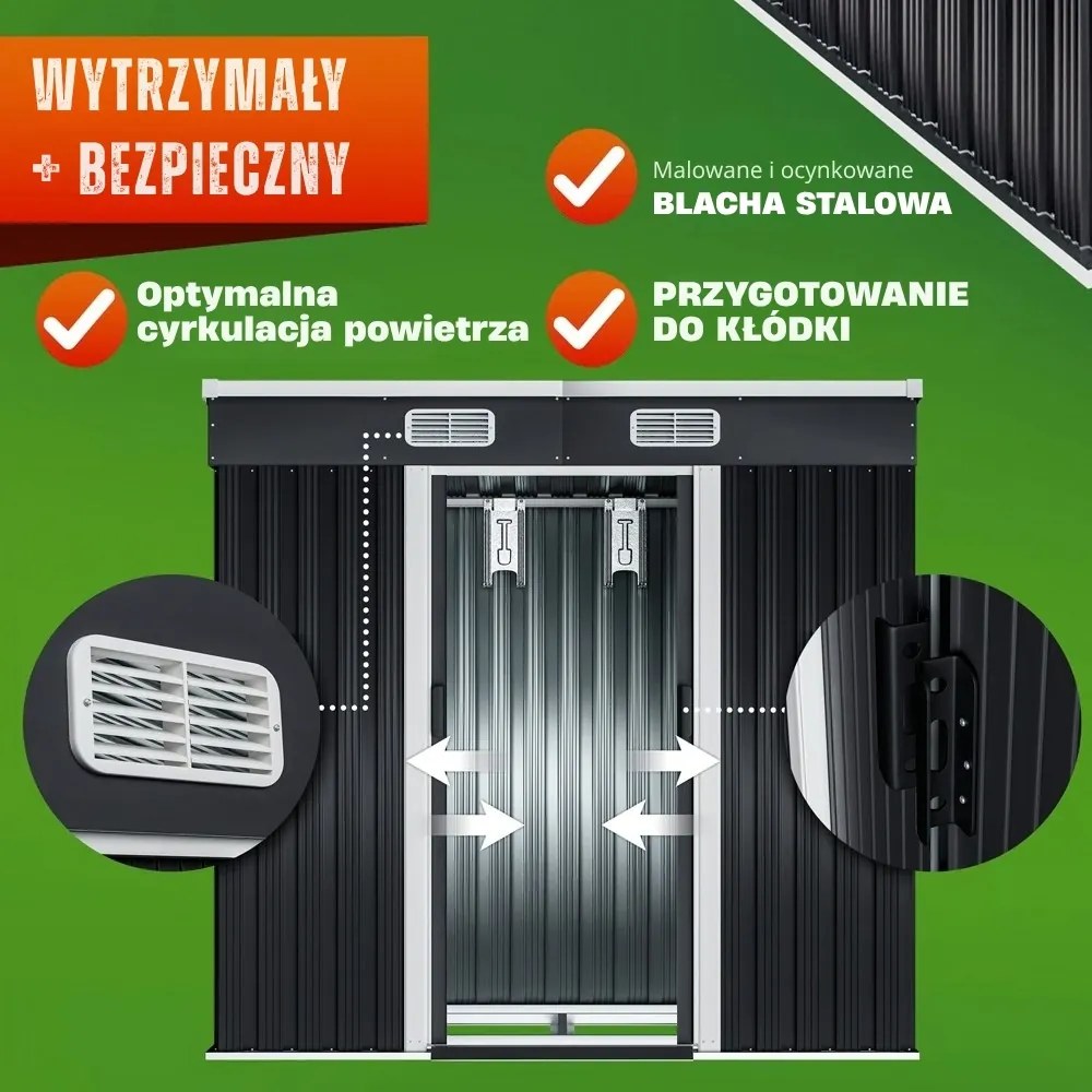 Domek narzędziowy L do ogrodu antracytowy Jurhan
