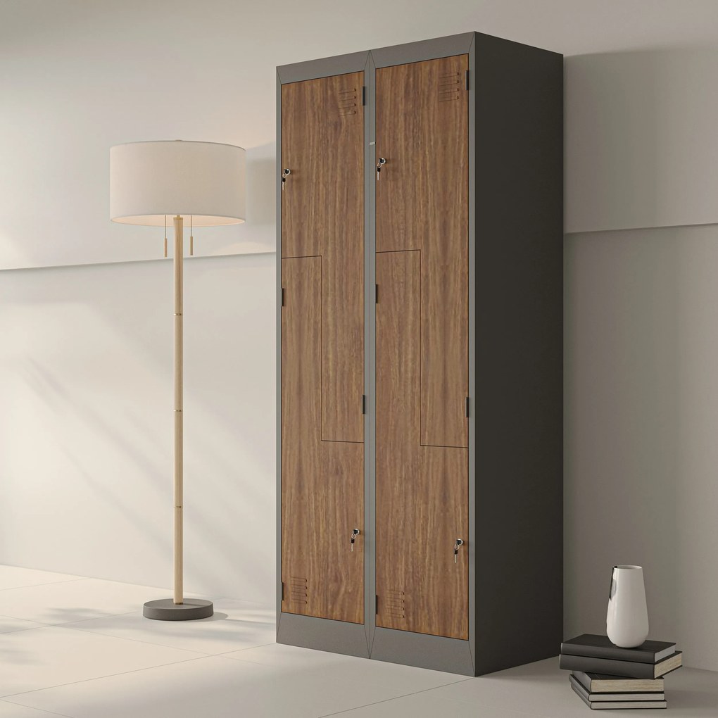 Szafa socjalna ubraniowa typu l, czterokomorowa, antracytowa/orzech, 800x1850x450 mm: JULIA Eco Design