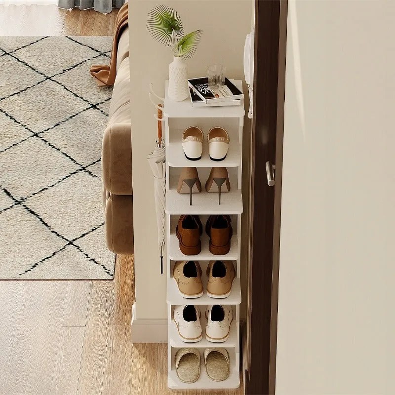Szafka na buty funkcjonalna wąska biała regał półka 6 poziomów 2 haki 112cm