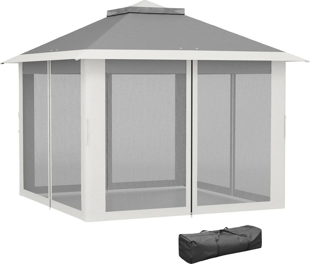 Outsunny Składany pawilon, pawilon ogrodowy, metal i plandeka, siatkowe zasłony, otwory odwadniające, 330L x 330B x 288H cm, szary | Aosom PL