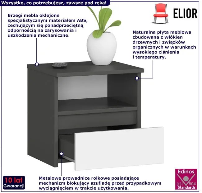 Szafka nocna z półką i szufladą  szary + biały - Morivo