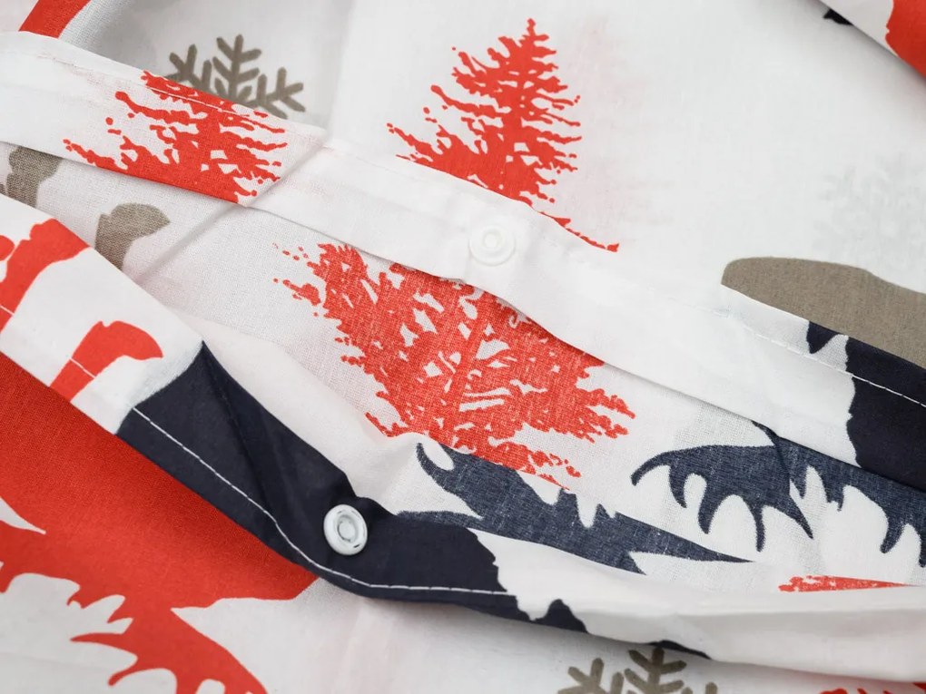 PrzytulneMieszkanie.pl PrzytulneMieszkanie.pl Pościel bawełniana CHRISTMAS MOOSE, biała Rozmiar pościeli: 2 szt 70 x 90 cm | 200 x 220 cm