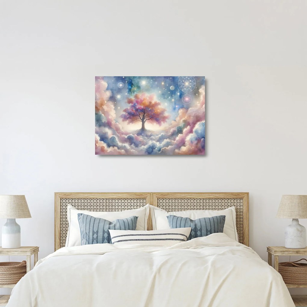 Obraz na szkle – Drzewo życia w chmurach (70x50 cm)