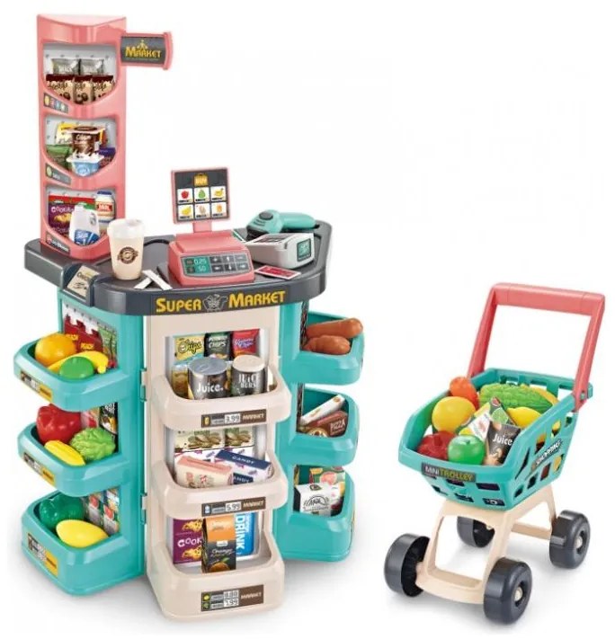 Woopie sklep supermarket i wózek koszyk sklepowy kasa waga skaner 47 akc