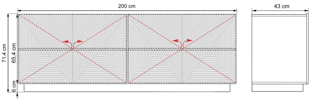 Komoda Asha 200 cm z ryflowanym frontem - czarny mat