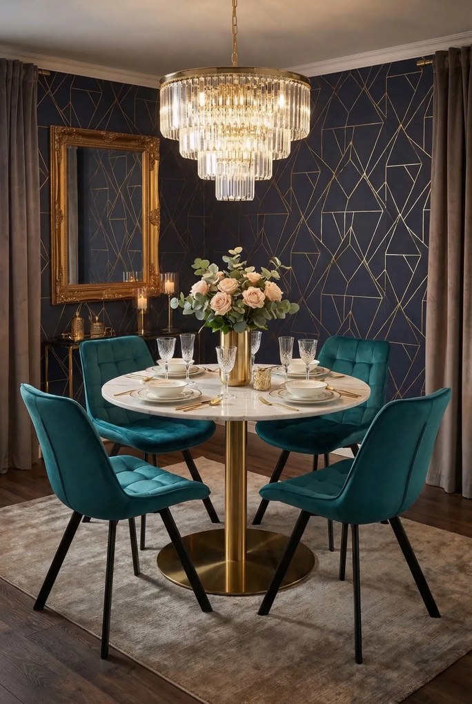 Turkusowe nowoczesne welurowe krzesło pikowane S9-G36