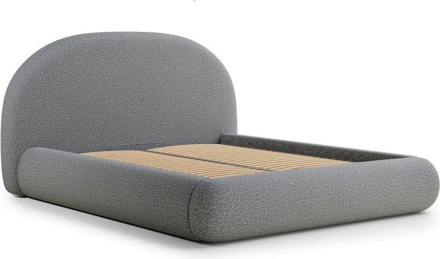 Szare tapicerowane łóżko dwuosobowe ze schowkiem i stelażem 160x200 cm Maumere – Maison de Rêve