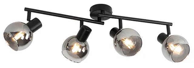 Plafon / Reflektorek / Spot / Spotow / Lampy sufitowe art deco czarny przydymione szkło 4-źródła światła - Vidro ArtDeco Oswietlenie wewnetrzne
