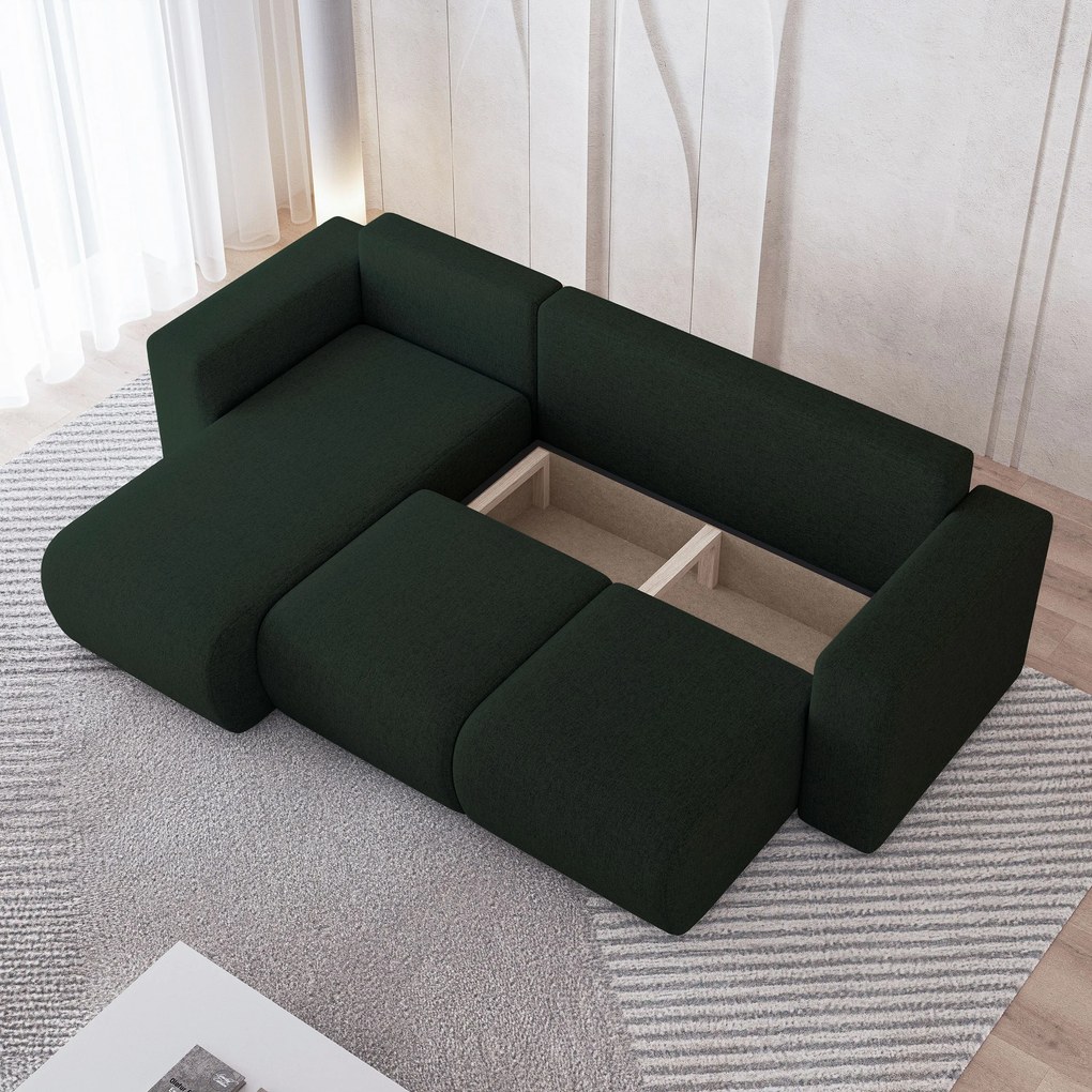 Masseno Narożnik RINOVA z funkcją spania i pojemnikiem na pościel Narozniki L, Rozkładana sofa - Zielony, NEVE 37