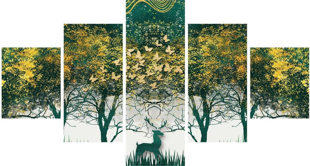 Obraz - Jelenie w zielonym lesie (125x70 cm)