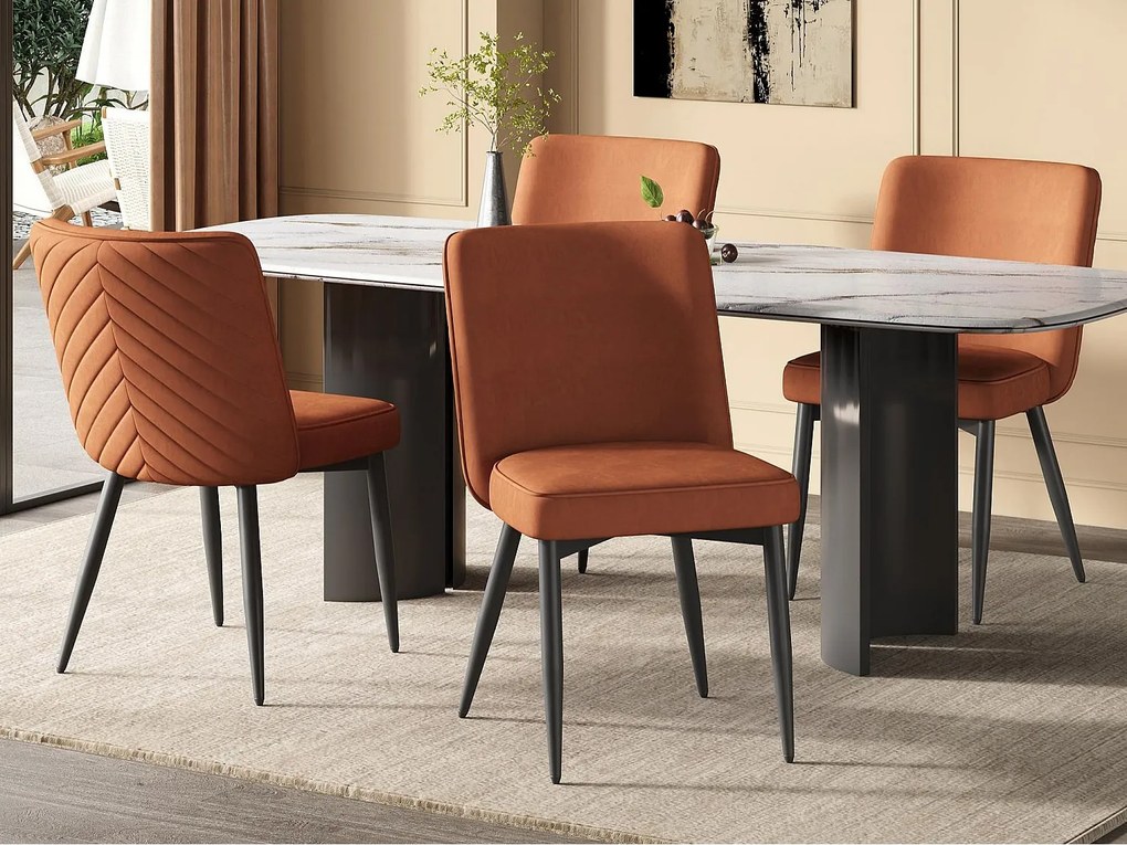 Zestaw 4 krzeseł - Z wygodnymi oparciami - Styl nowoczesny - Tkanina welurowa - Ciemnopomarańczowy
