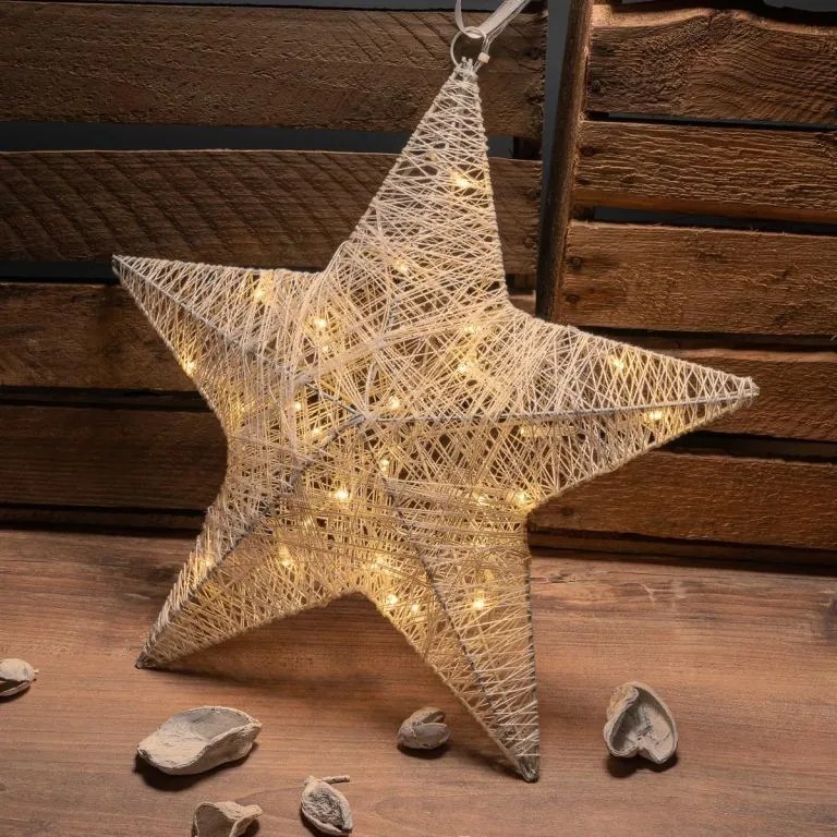 Gwiazda choinkowa dekoracyjna - rattan - 30 lampek LED - 35 cm