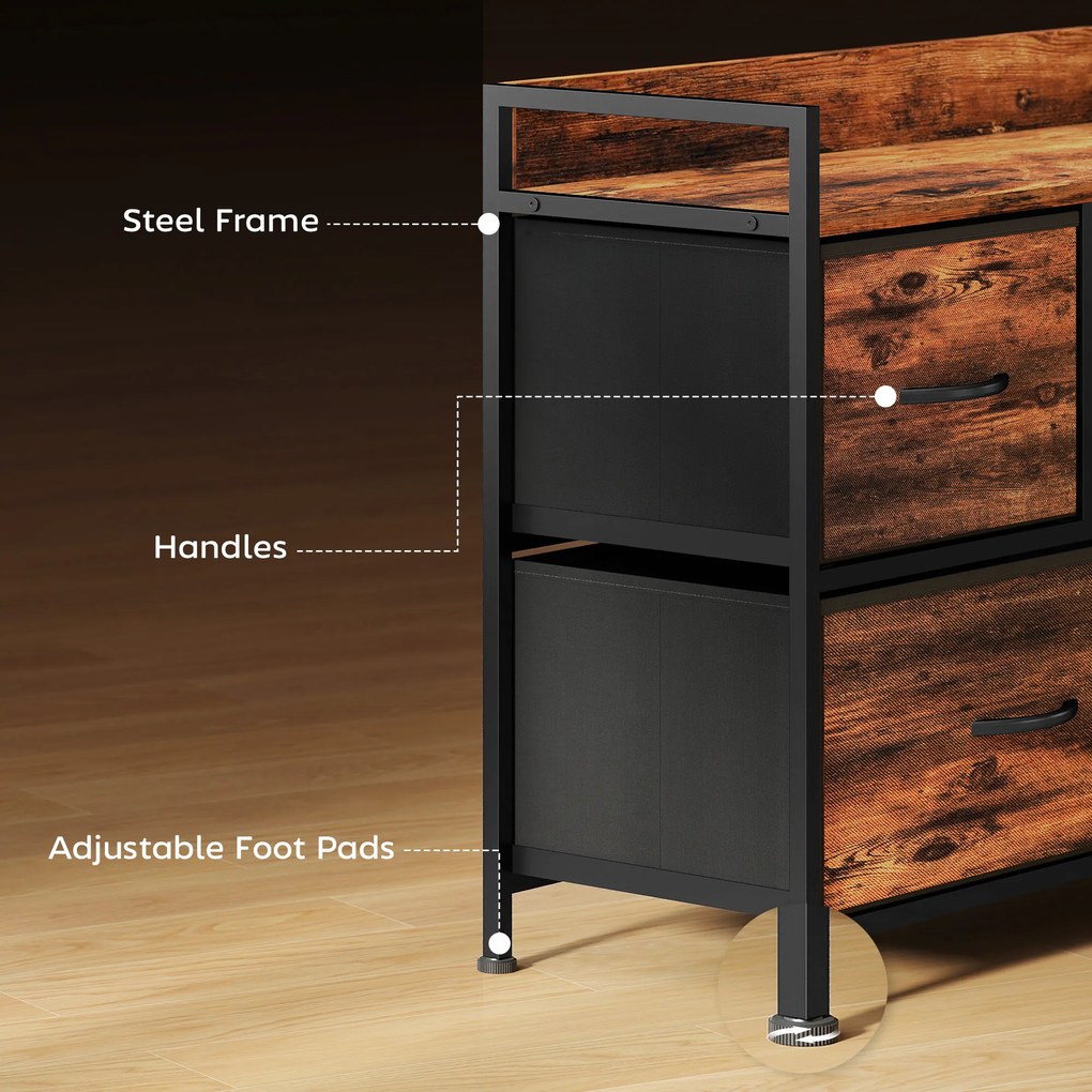 HOMCOM Komoda z Składanymi Szufladami z Tkaniny, Blat z Melaminy, Rama Stalowa, Brąz