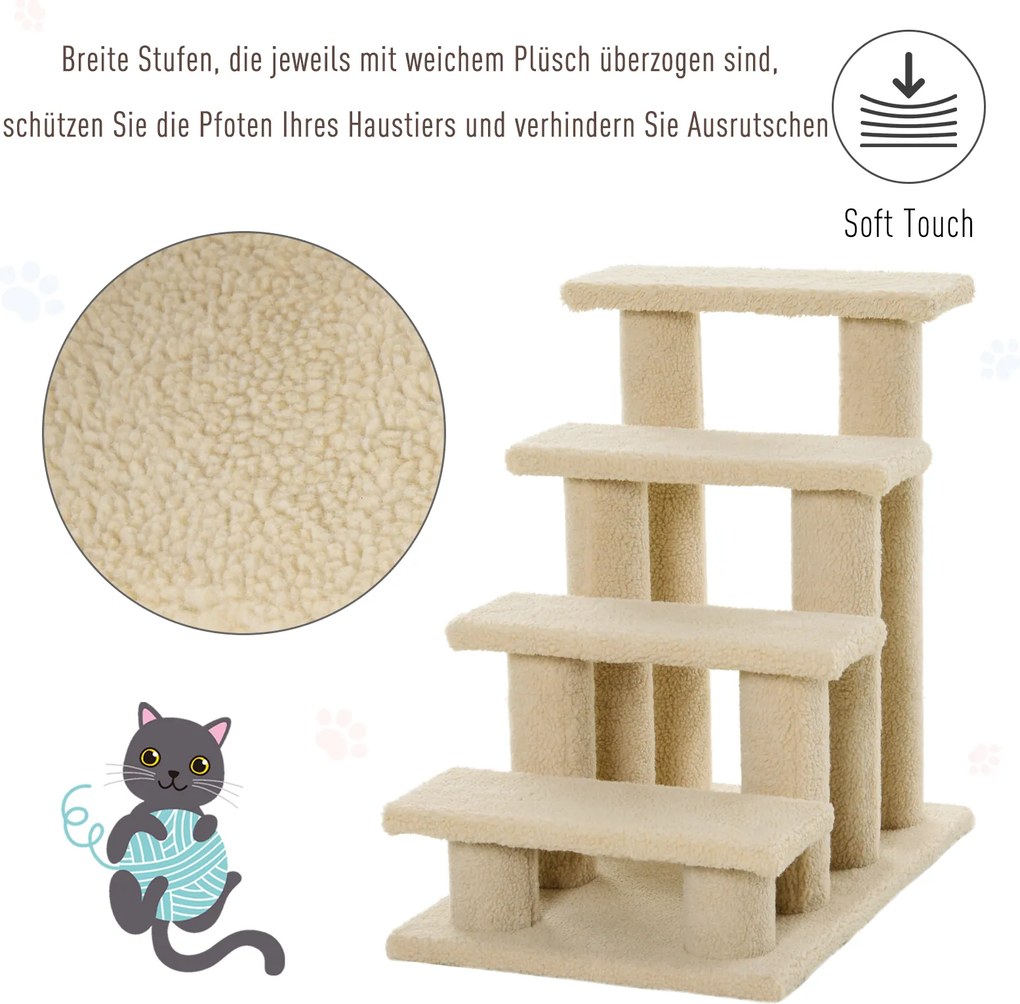 PawHut drapak schodki dla kota i psa 4 stopnie w jasnym brązie 635x430x600mm beżowy | Aosom PL