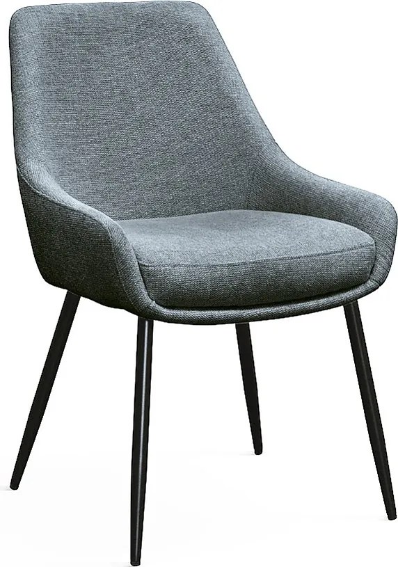 Zestaw 4 krzeseł z tkaniny w kolorze antracytowym, na metalowych nogach w kolorze czarnym matowym, z podłokietnikami - TALLINN