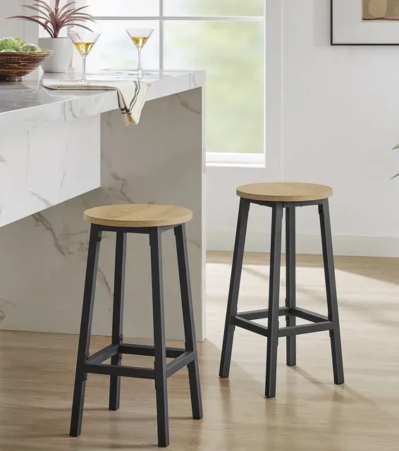 Zestaw 2 Okrąglych Taboretów Kuchennych Loft Dąb Sonoma B1-R63
