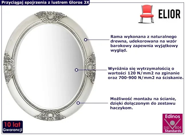 Srebrne Owalne Lustro W Rustykalnym Stylu D9-E39