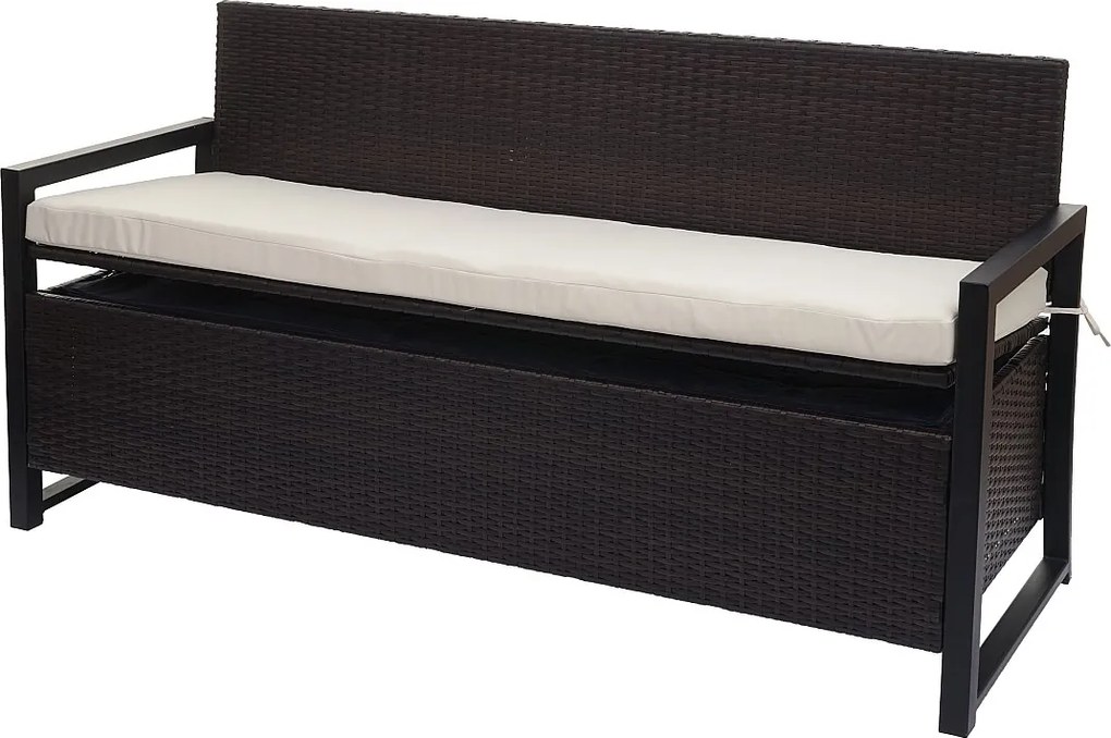 Ławka 3-osobowa z polirattanu MCW-F39,  brązowy, poduszki kremowy