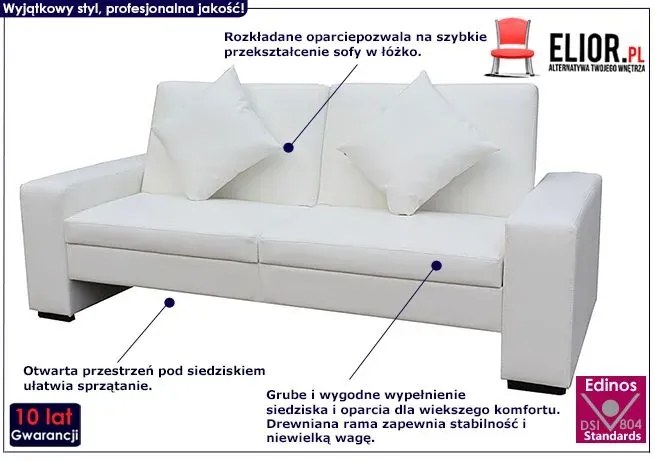 Luksusowa rozkładana biała sofa - Astigar