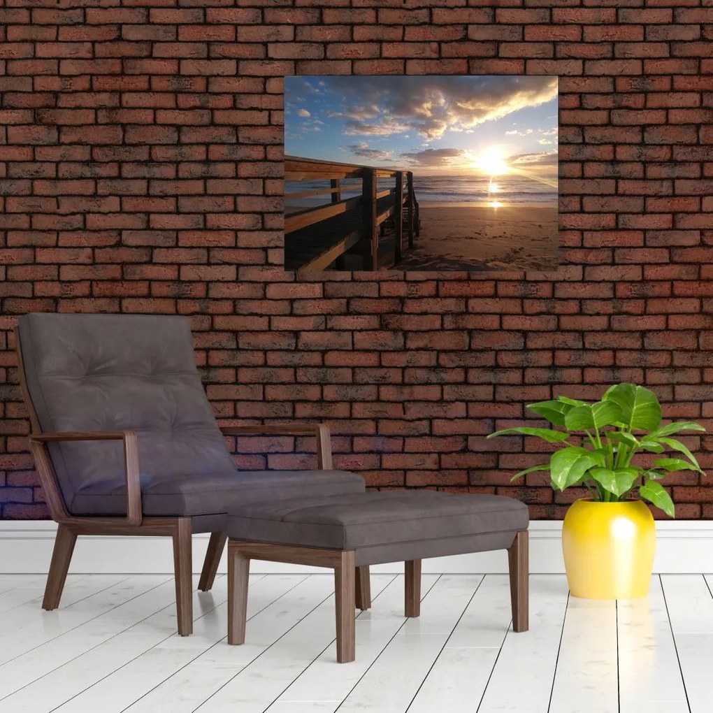 Obraz na szkle - molo, plaża i morze (70x50 cm)