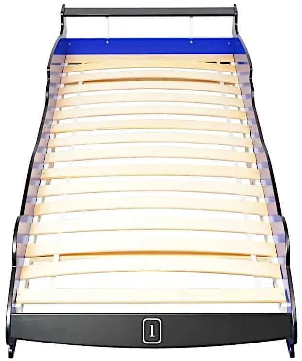 Niebieskie łóżko dziecięce auto z lampkami LED 90x200 M1-T68